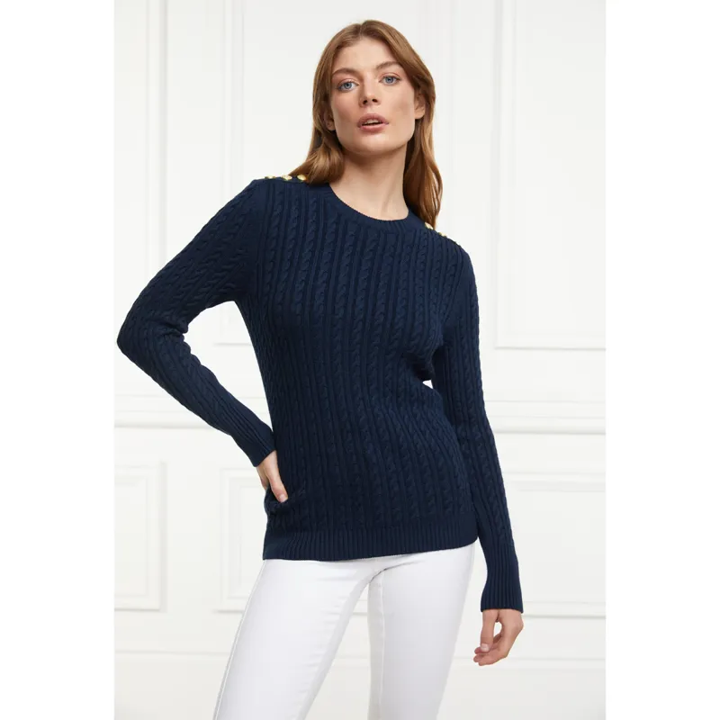 Holland Cooper Seattle Cable Crew Knit - Ink Navy-2